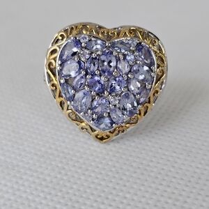 Genuine Tanzanite Heart Shaped 18k & Sterling Silver Ring Size 7!